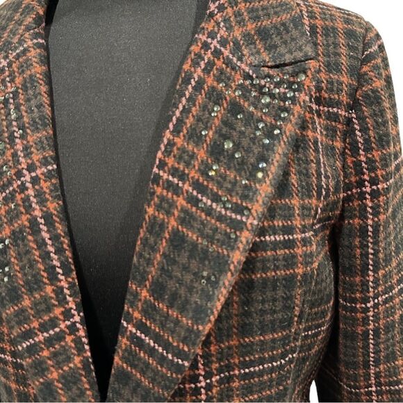 SAM Edelman Margot Mabel Plaid Embellished Blazer Sz L - Picture 5 of 15